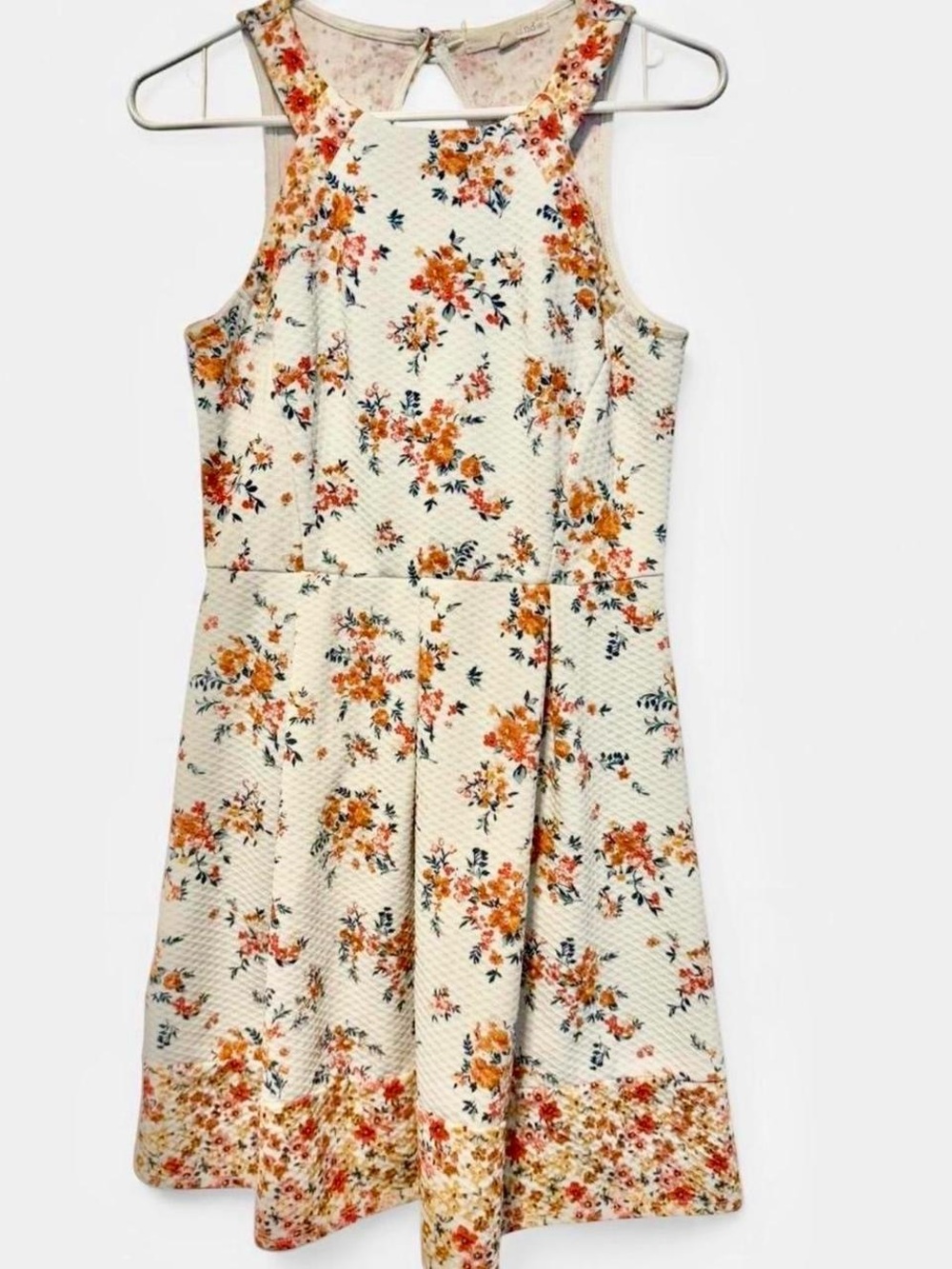 Rewind Floral Sleeveless Skater Dress Cream Orange Medium